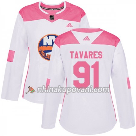 New York Islanders Dresy John Tavares 91 Bílá 2017-2018 Adidas Růžová Fashion Authentic - Dámské New York Islanders Dresy John Tavares 91 Bílá 2017-2018 Adidas Růžová Fashion Authentic - Dámské